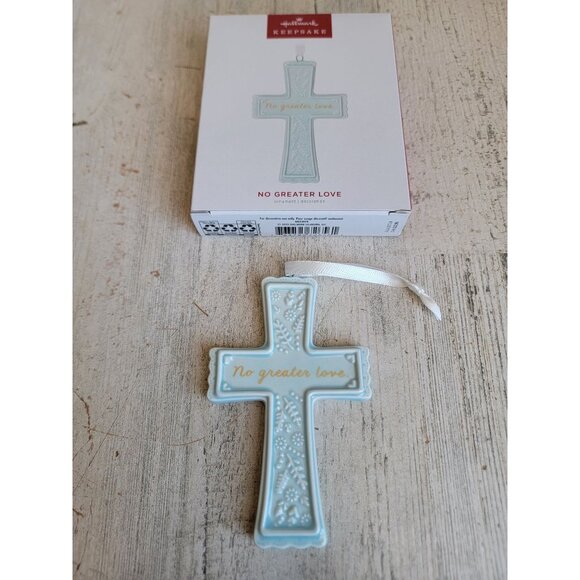 Hallmark No Greater Love Blue Cross ornament Xmas religious - Picture 1 of 6